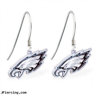 Mspiercing Sterling Silver Earrings With Official Licensed Pewter NFL Charm, Philadelphia Eagles, sterling cock ring, sterling silver navel ring, cheerleader belly rings titanium or sterling silver, hot silver body jewelry, body jewelry anarchy studs earrings