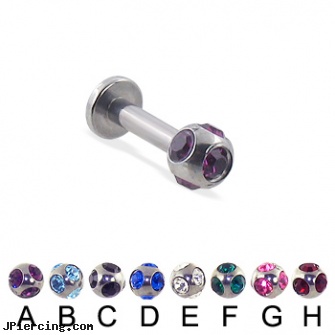 multi gem ball labret, 12 ga, horizontal belly ring multiple, multiple body piercings, multiple ear piercing history, cbt play piercing balls gallery, captive ring balls