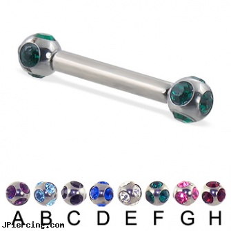 multi gem ball straight barbell, 12 ga, ear piercing double multiple, multiple piercing spiral earrings, multiple ear piercings, ball belly ring, ball and cock ring