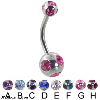 multi gem Belly Button Ring, 14 Ga, multile ear piercing, horizontal belly jewelry multiple piercing, navel jewelry multiple piercing, unique belly button rings, belly button pictures