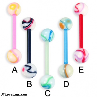 Multicolor marble bioplast tongue ring, 14 ga, tongue piercing infection pictures, wholesale tongue ring, ways tongue piercing can get infected, cheap 13mm belly button rings, pictures of diamond rings