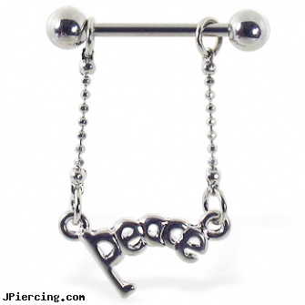 Navel ring with dangling \"PEACE\", piercing your own navel, piercing of the navel, navel piercing procedure, care bear belly rings, penis vibrating ring sex toy