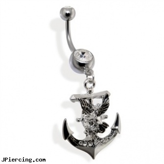 Navel Ring with Dangling Anchor And Eagle, australia bunny navel body piercing, navel barbell with elvis, navel piercing faq, cock ring with push button release, cock rings by wil