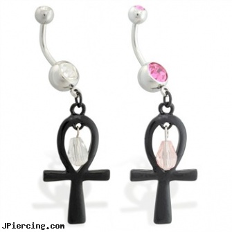 Navel ring with dangling Ankh and crystal, playboy navel rings, information on navel piercing, navel piercing songs, cheap belly button rings, clit piercing vagina ring