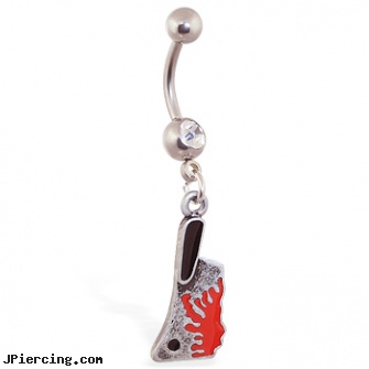 Navel Ring with Dangling Bloody Cleaver, christmas belly navel rings, pictures of navel piercing, titanium navel belly rings, christina aguilera nipple ring magazine, nipple ring gallerie