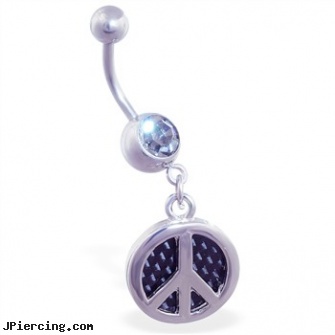 Navel ring with dangling carbon fiber peace sign, body jewelry superman belly button ring navel, nemo navel jewelry, gold navel rings, allergic reactions tongue rings, nose rings vancouver