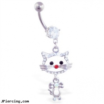 Navel ring with dangling cat, clip on navel ring, frog navel rings, 14 navel ring, rebel flag belly button ring, ear plug earrings