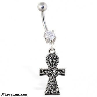 Navel ring with dangling celtic ankh, piercing navel take it out, belly button rings or navel rings, navel piercing ripping out, nose ring pierced photos, hematite tongue ring