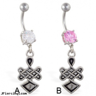 Navel ring with dangling celtic knot design, navel piercing jewelry, wholesale navel rings, navel piercing and hibiclens, nipple ring gallerie, how to make cock rings