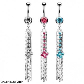 Navel ring with dangling chains and diamond shaped dangle, disney belly ring navel, om navel ring, navel piercing facts, nude belly button rings, naughty tongue rings