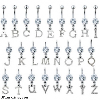 Navel ring with dangling clear jeweled letter, padlock navel ring, gold navel rings, 14k gold diamond navel rings, custome made tongue rings of snowflakes, scorpion belly rings