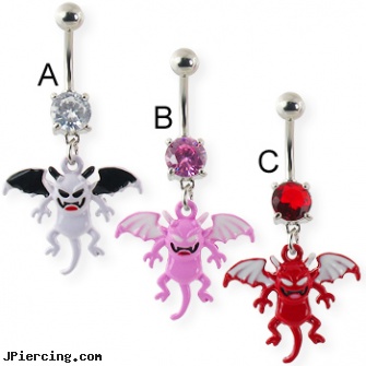 Navel ring with dangling colored devil, fairy navel rings, body jewelry superman belly button ring navel, navel piercing aftercare, cheap nose rings, cock rings by wil