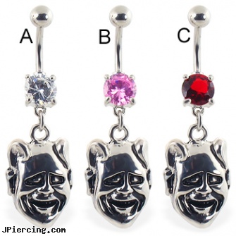 Navel ring with dangling demon face, belly navel color flashing koosh ring, navel rings pisces, changing navel ring, pink nipple rings, dangling nipple jewelry stars