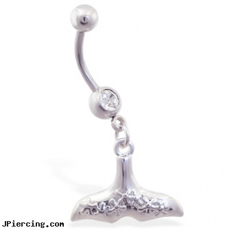 Navel ring with dangling dolphin tail, playboy navel rings, navel piercing experiense, navel barbell with elvis, sponge bob tongue ring, girls with nose rings