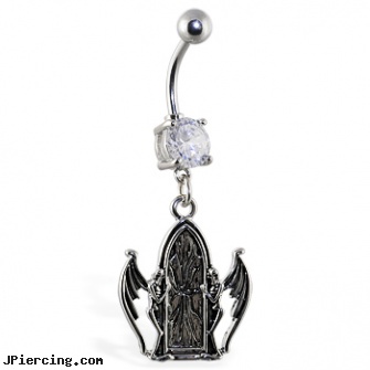 Navel ring with dangling door and demons, sparkley navel jewelry, solid gold navel rings, black onyx navel ring, cock ring definition, niobium belly ring