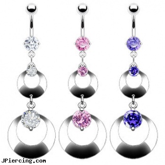 Navel ring with dangling gems and hoops, navel ring teen, wholesale navel rings, body piercing nipple navel, clit ring, body jewerly nipple rings