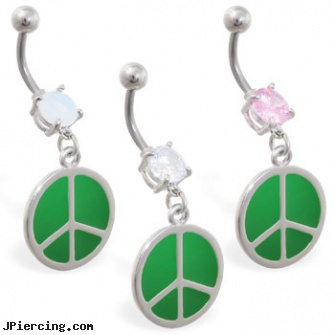 Navel ring with dangling green peace sign, pregnant navel rings, holiday navel rings, titanium slave navel jewelry, gay cock ring suppliers london, celtic tongue rings