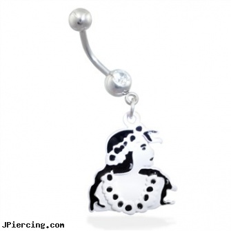 Navel ring with dangling Hawaiian lady, piercing navel take it out, navel rings, 16 gauge navel rings, hot belly ring, clear tongue rings