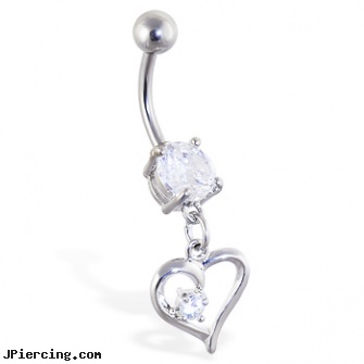 Navel ring with dangling heart with gem, navel piercing infections and treatment, how to change navel ring, giraffe navel jewelry, make cock ring, square gemstone belly button ring