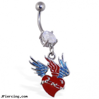 Navel ring with dangling heart with wings, allergic navel piercings, pink crystal playboy bunny navel ring, how to change navel ring, nipple ring photo, cock ring vibrator clitoral stimulation