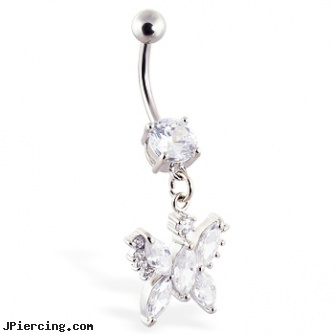 Navel ring with dangling jeweled butterfly, navel piercing infections and treatment, 14 navel ring, clipon navel rings, penis ring demonstration, by her clit ring