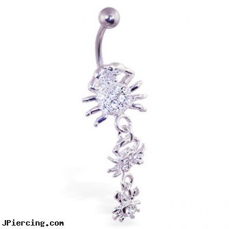 Navel ring with dangling jeweled crabs, keloid navel piercing, navel piercings infections, double navel piercing, eyebrow ring photos, clitoris rings