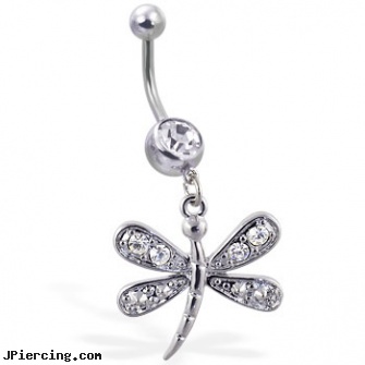Navel ring with dangling jeweled dragonfly, australia bunny navel body piercing, sunshine navel rings, piercing of the navel, tongue rings for sale, chrome donut cock ring