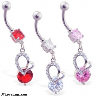 Navel ring with dangling jeweled heart and CZ, navel barbell with elvis, navel piercing experiense, diamond navel jewelry, ny logo belly rings, cock rings elastic