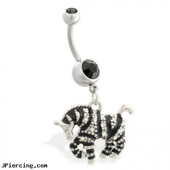 Navel ring with dangling jeweled zebra, diamond navel rings, dolphin navel rings, small navel rings, pride nipple ring, eyebrow ring faq