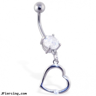 Navel ring with dangling plain heart with gem, navel piercing healing taken out, belly buttons navel piercings, 14 kt gold plated belly button navel ring, disadvantage of the cock ring, cock ring gallary