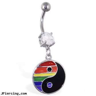 Navel ring with dangling rainbow ying-yang, navel piercing during umbilical hernia surgery, harley davidson navel rings, navel piercing keloid, free belly rings, clit ring pics