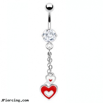 Navel ring with dangling red and white hearts, mermaid navel jewelry, navel ring pain, navel piercing infected, eeyore belly button ring, small eyebrow rings