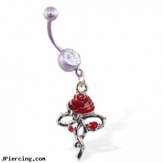 Navel ring with dangling rose with thorny stem, longhorn navel ring, piercing navel and photographs, navel ring starter twister wholesale, cock ring gallary, double cock ring