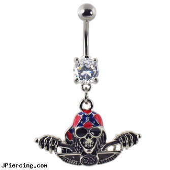 Navel ring with dangling skull with bandana on bike, celtic body jewelry navel, patrick the starfish navel rings, how to care for navel piercings, nose ring 20 gauge, wholesale tongue rings