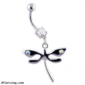 Navel ring with dangling steel dragonfly with ab gems, gold navel barbells 8mm, prism navel ring, how to treat infected navel piercings, 14k ball closure ring, multiple body piercings and hiring
