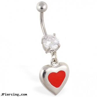 Navel ring with dangling steel red heart, white gold navel ring, navel piercing articles, nose navel tongue rings playboy, playboy eyebrow rings, make your own cock ring