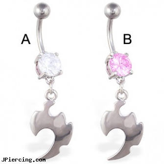 Navel ring with dangling steel tribal design, piercing navel, 16 gauge navel rings, navel piercing body jewelry, metal penis rings, alphabet belly rings