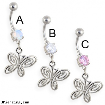Navel ring with dangling swirly butterfly, reversed navel piercing gallery, navel piercing healing taken out, patrick from spongebob navel rings, themed belly button rings, penis ring dangers