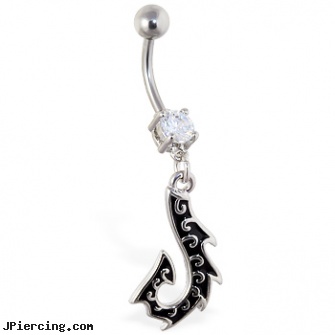 Navel ring with dangling tribal design hook, belly navel ring, navel piercing ripping out, small navel rings, nose hiding ring, arab strap cock ring