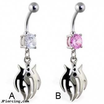 Navel ring with dangling tribal design with black gems, navel piercing red bumps, patrick from spongebob navel rings, claddah navel ring, tongue ring care, how to use tongue ring