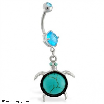 Navel ring with dangling turquoise stone turtle, 16 gauge navel jewelry, double navel peircing picture, navel ring pain, surgical placement of rings in cock and scrotum, are cock rings dangerous