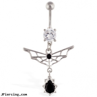Navel ring with dangling web and black stone, egyptian egypt navel rings, navel rings and sex, navel piercing experiense, nose ring studs, carbon fiber nipple rings