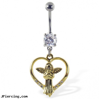 Navel Ring with Dangling Yellow Angel In Heart, nose navel tongue rings playboy, titanium navel piercing, locations in ohio to get navel piercing, cunnilingus with tongue ring, clip on nipple rings
