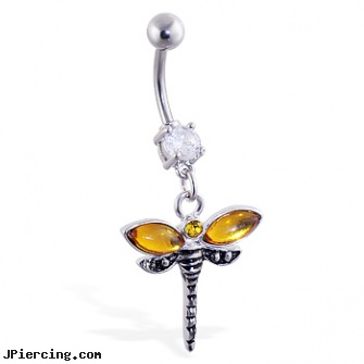 Navel ring with dangling yellow dragonfly, jewelry display case for navel rings, navel piercing needle, navel piercing infection pictures, teen nipple ring, way belly rings
