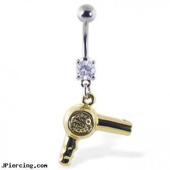 Navel ring with dangling yellow hair dryer, small navel rings, navel piercing in baltimore md, nose navel tongue rings playboy, gold belly button ring, flexible tongue rings