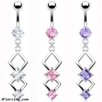 Navel ring with diamond shape dangle, navel piercing projects, navel steel belly button, inexpensive navel rings, unique belly rings, girls tongue rings
