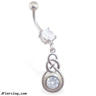 Navel ring with fancy celtic dangle with large CZ gem, real diamond navel rings, after care for navel piercings, navel piercing and procedure, belly button rings, tongue ring pictures