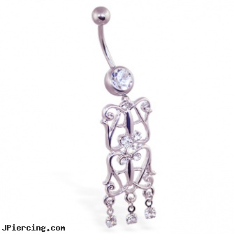 Navel ring with fancy pendant dangle, navel piercing tools, navel piercing experiences, spiral navel ring, own made cock ring, cute belly rings