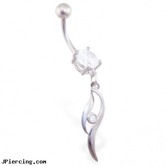 Navel ring with fancy single jeweled dangle, body jewelry and navel piercing, lilo and stitch navel ring, navel piercing and hipiclens, belly button ring picture gallery, bellybutton rings