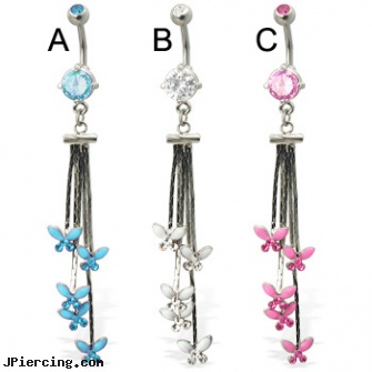 Navel ring with five jeweled butterflies on dangles, signs of navel piercing infection, dolphin navel ring, gold navel barbells 8mm, christmas belly button rings, 22 gauge silver nose ring